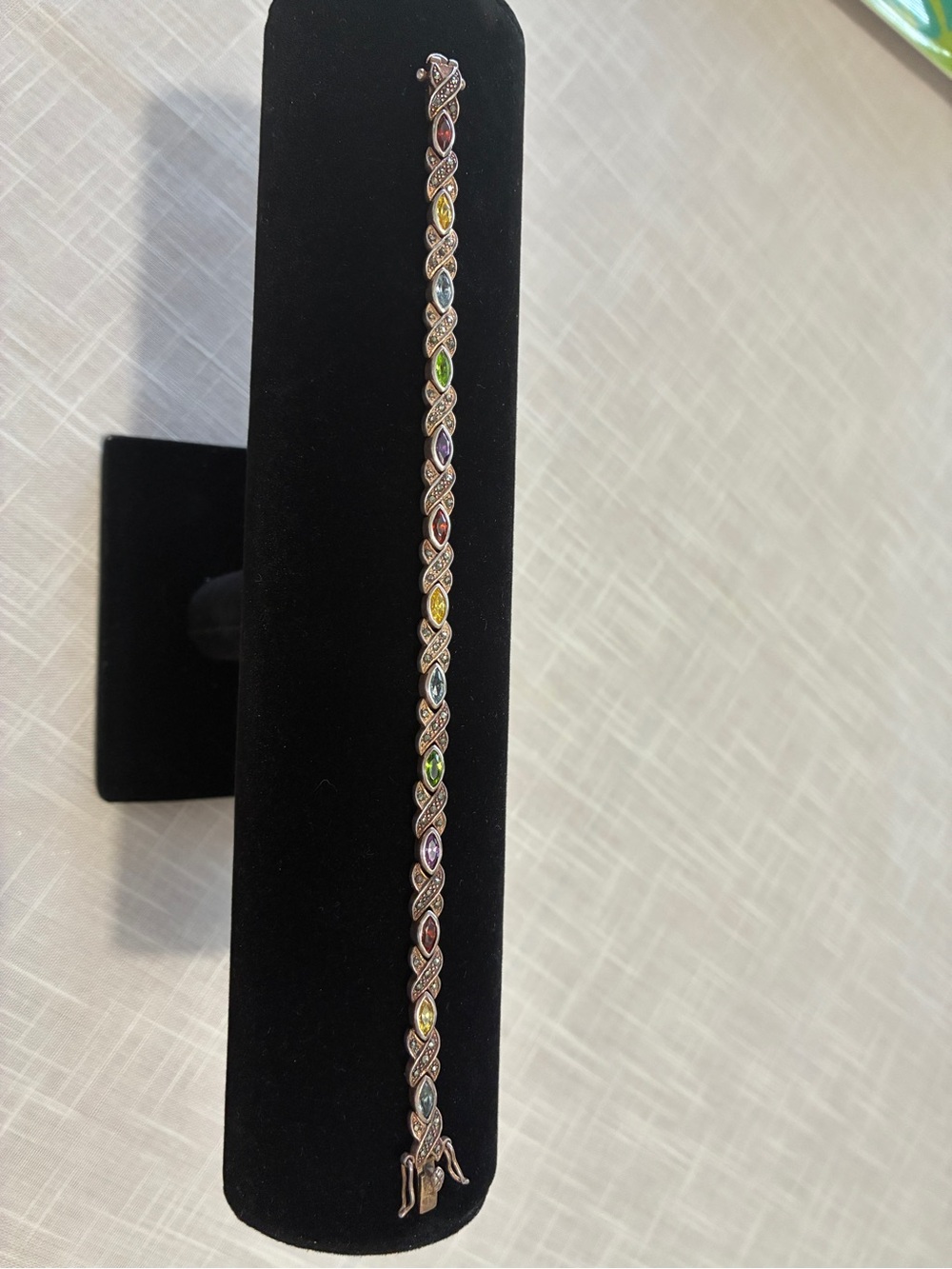 Multi-Stone Sterling Marcasite Vintage Bracelet - Picture 9 of 9
